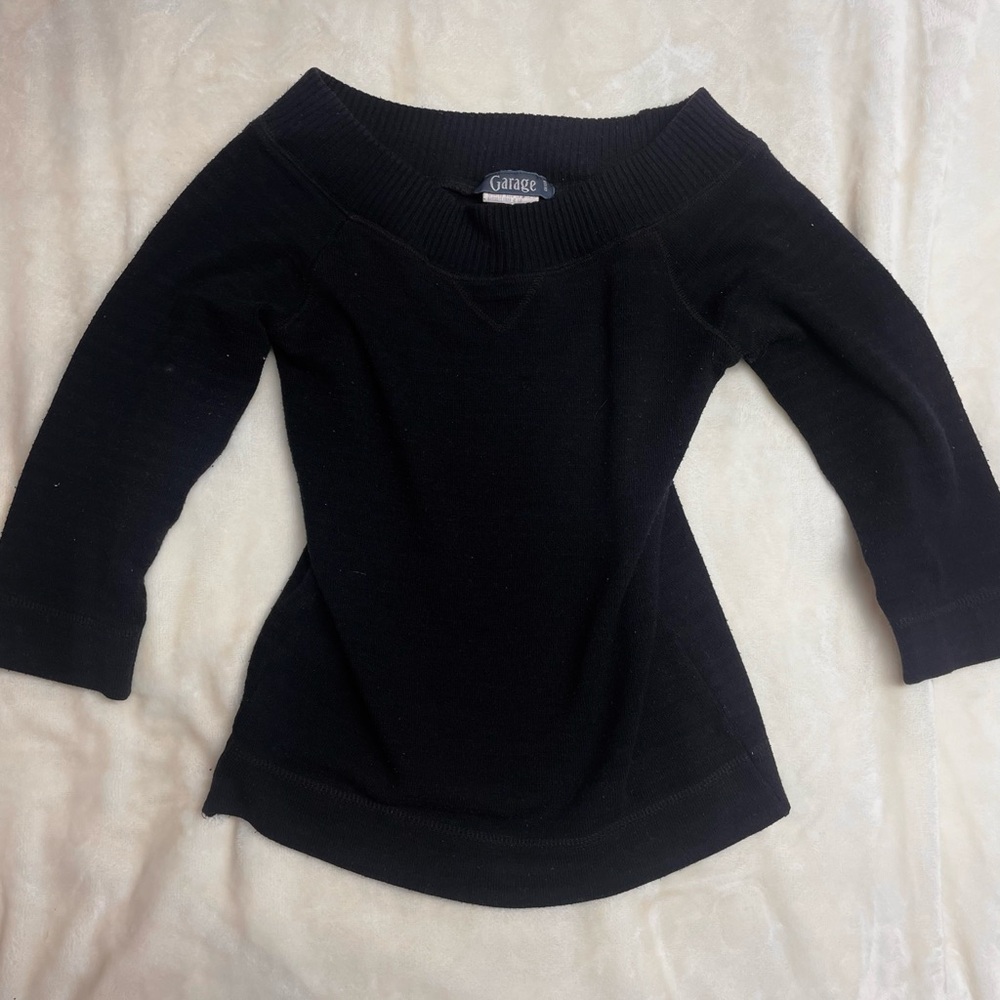 2000s Garage fitted Black Off-Shoulder Sweater